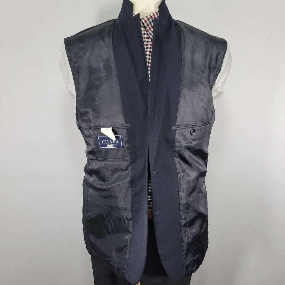 Chaps Men's Sport‎ Coat Blazer Two Golden Button Deep Navy Blue Twill Wool 42R